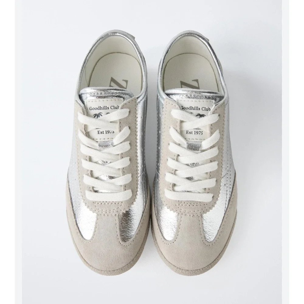 ZARA Kids Silver Suede Low Top Lace Up Sneakers Size 31 
